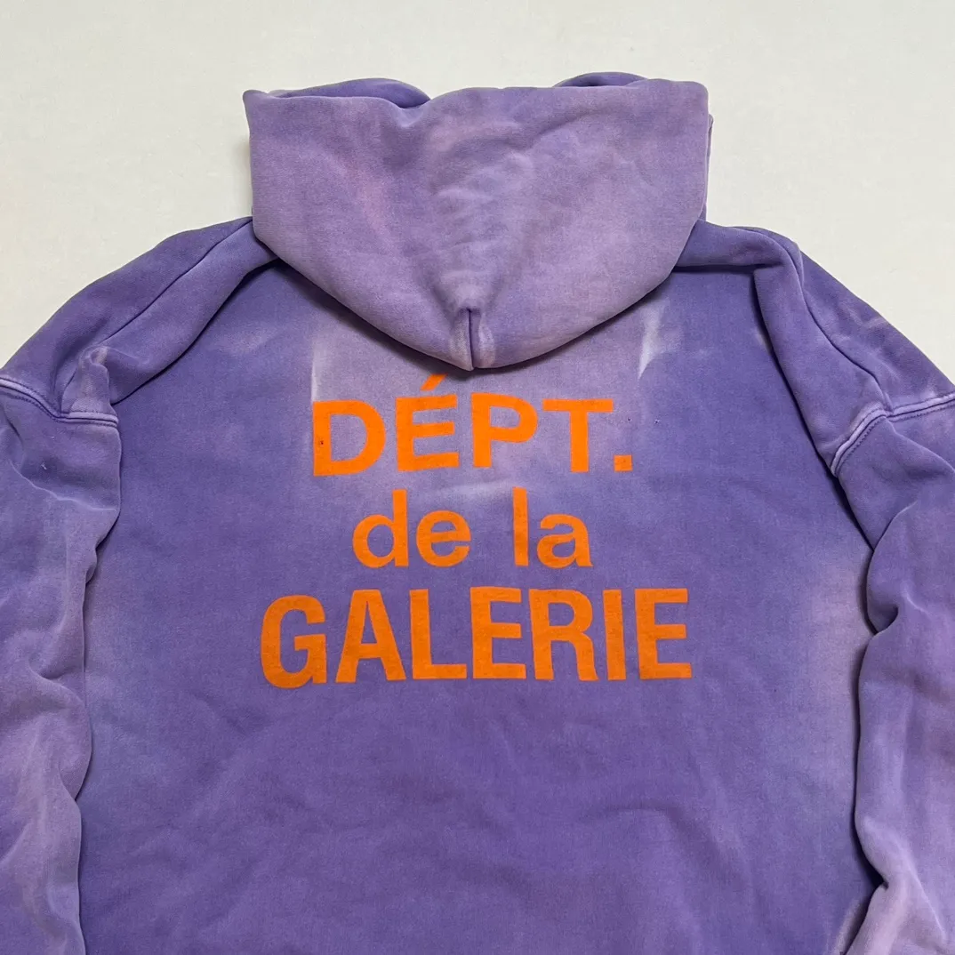 The same style as the owner GALLERY DEPT. FRENCH ZIP HOODIE water corrugated French zipper hole hoodie, sun washed purple, washed purple S-XL, ready-to-wear dyeing, hand-stitched and heavy-weighted, faded, super-heavy washing, hand-hanging holes, bone edges turned white, molded and customized with G LOGO zipper
